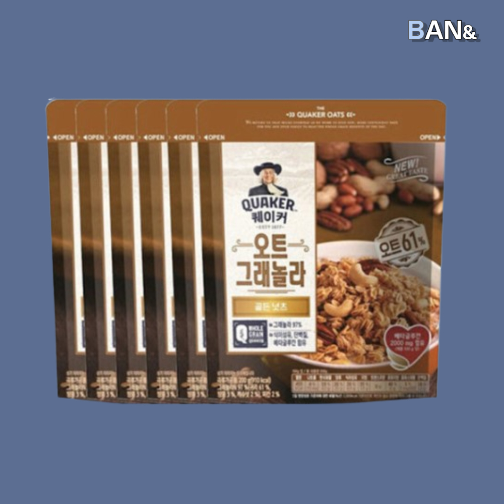 롯데제과 퀘이커 오트 그래놀라 골드넛츠 200g x6개 그레놀라 씨리얼 : 반애반
