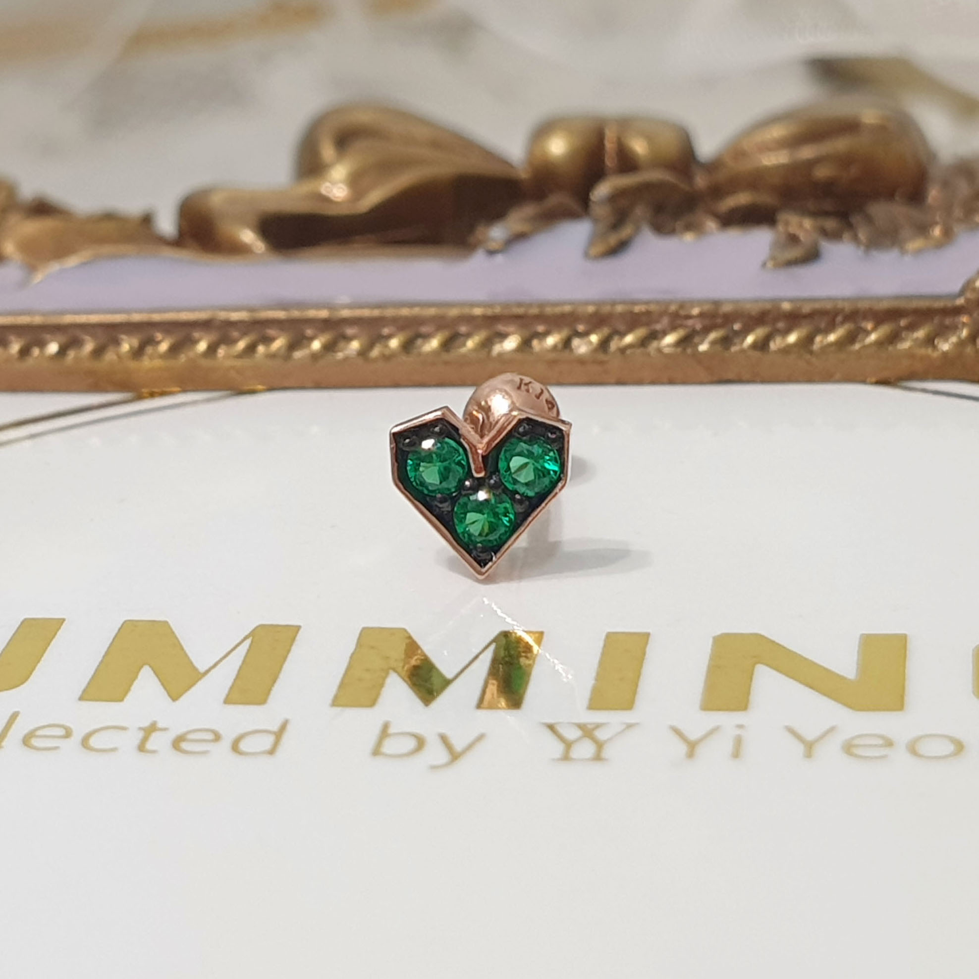 14k 미니 하트 그린큐빅 블랙포인트 피어싱 (바두께 1mm, 1.2mm 선택 옵션) 귓볼, 귓바퀴,이너컨츠, 아웃컨츠 추천 : 허밍앤드