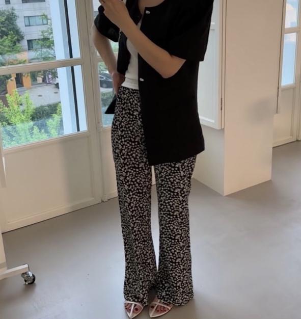 리플랫 플라워 팬츠 잔꽃 시원한바지 아이스 냉장고바지 부츠컷 : 마이아르무아
