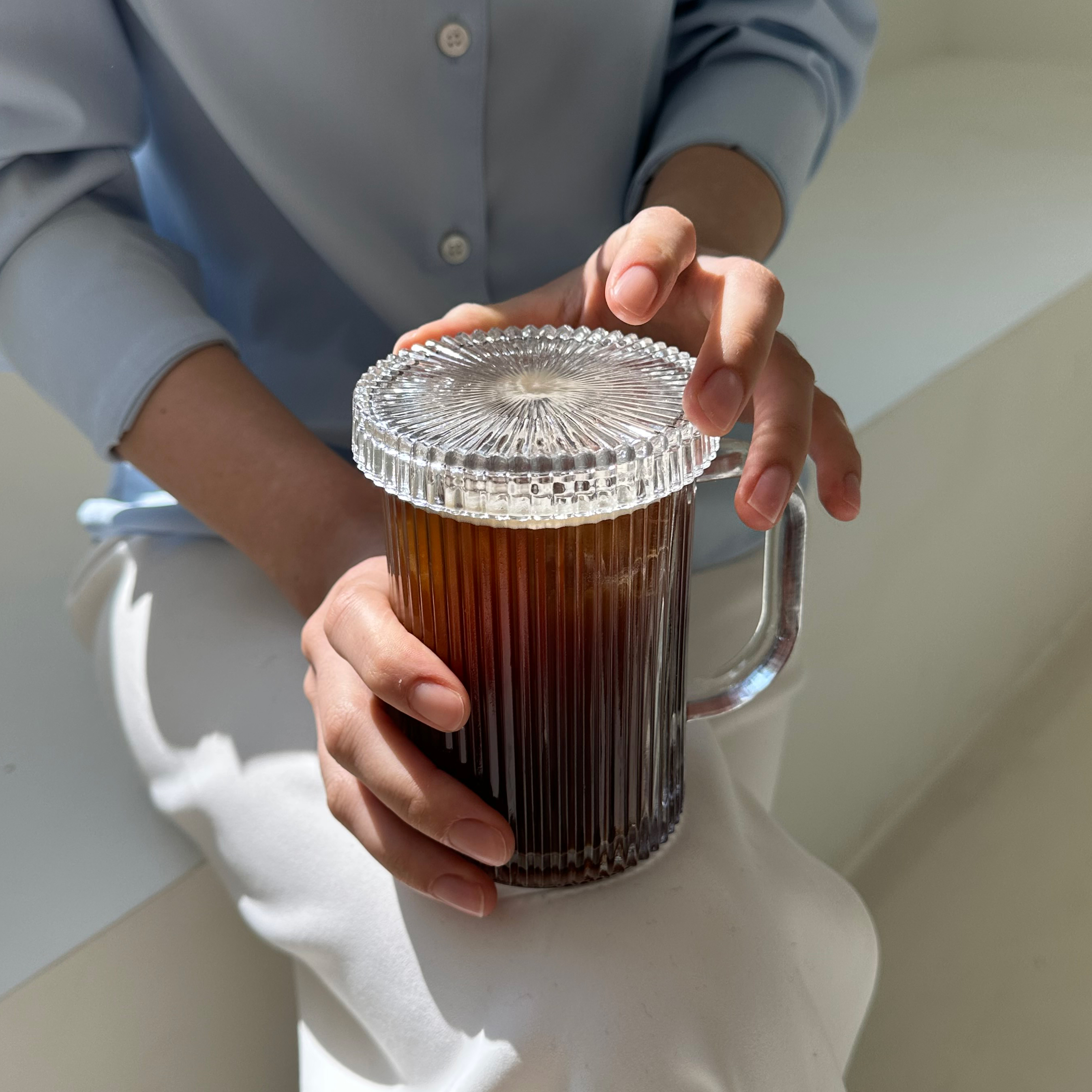 플리츠 아이스커피잔 카페 유리컵 맥주 하이볼 잔 400ml : OLOD오로드