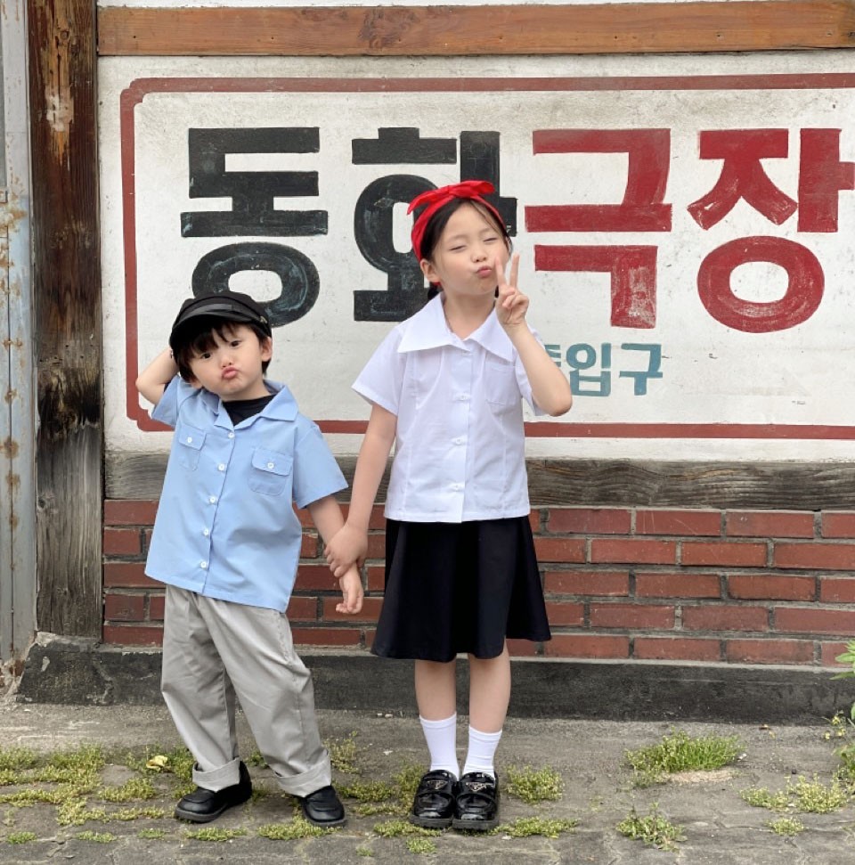 유치원 복고데이 레트로패션 여름하복 남아 여아교복 키즈 유아스튜디오의상 : 꼬모도블랑