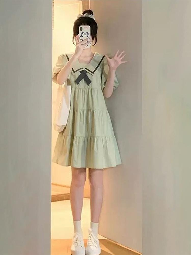 더 편한 옷 빅사이즈 루즈 원피스 모델 편한 임산부 임부복 ootd 퍼프 슬리브 드레스 여성 여름 2023 새로운 스타일 작은 사람들은 약간 뚱뚱한... 
