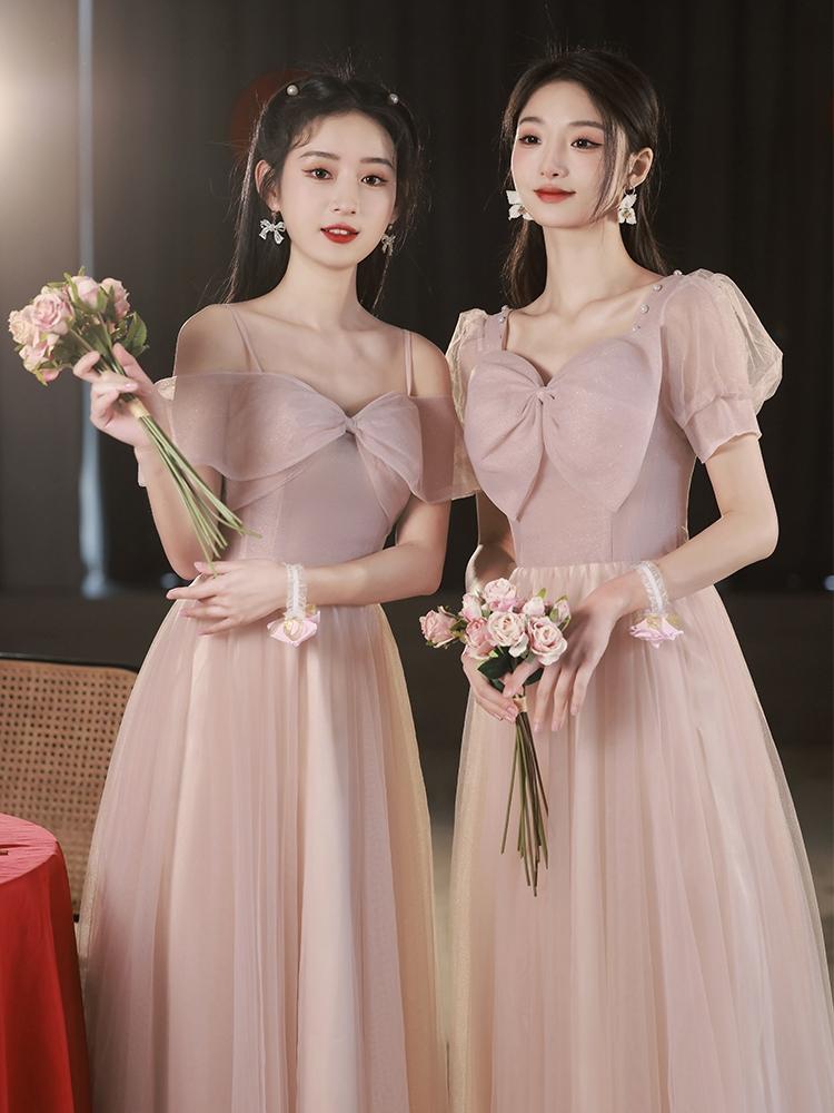 더 아름다운 이브닝 드레스 브라이덜 샤워 세미 스냅 결혼 웨딩 촬영 사진 파티 복 ootd 2023 새로운 핑크 들러리 드레스 여성 여름 요정 긴 섹션... 
