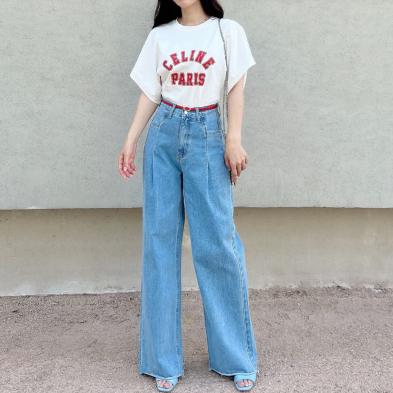 연청 핀턱 와이드 데님 팬츠 S~L : 스카이걸