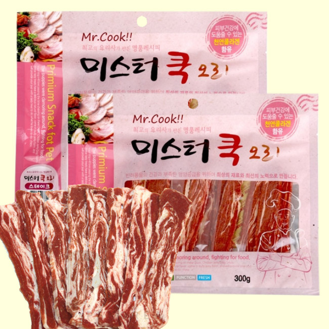 미스터쿡 대용량 강아지 사사미 간식 오리고기 스테이크, 300g, 2개 : 위아펫