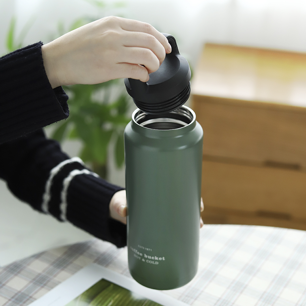 코멕스 텀블러1L 손잡이 스텐 보온보냉 밀리터리 : 리커브차