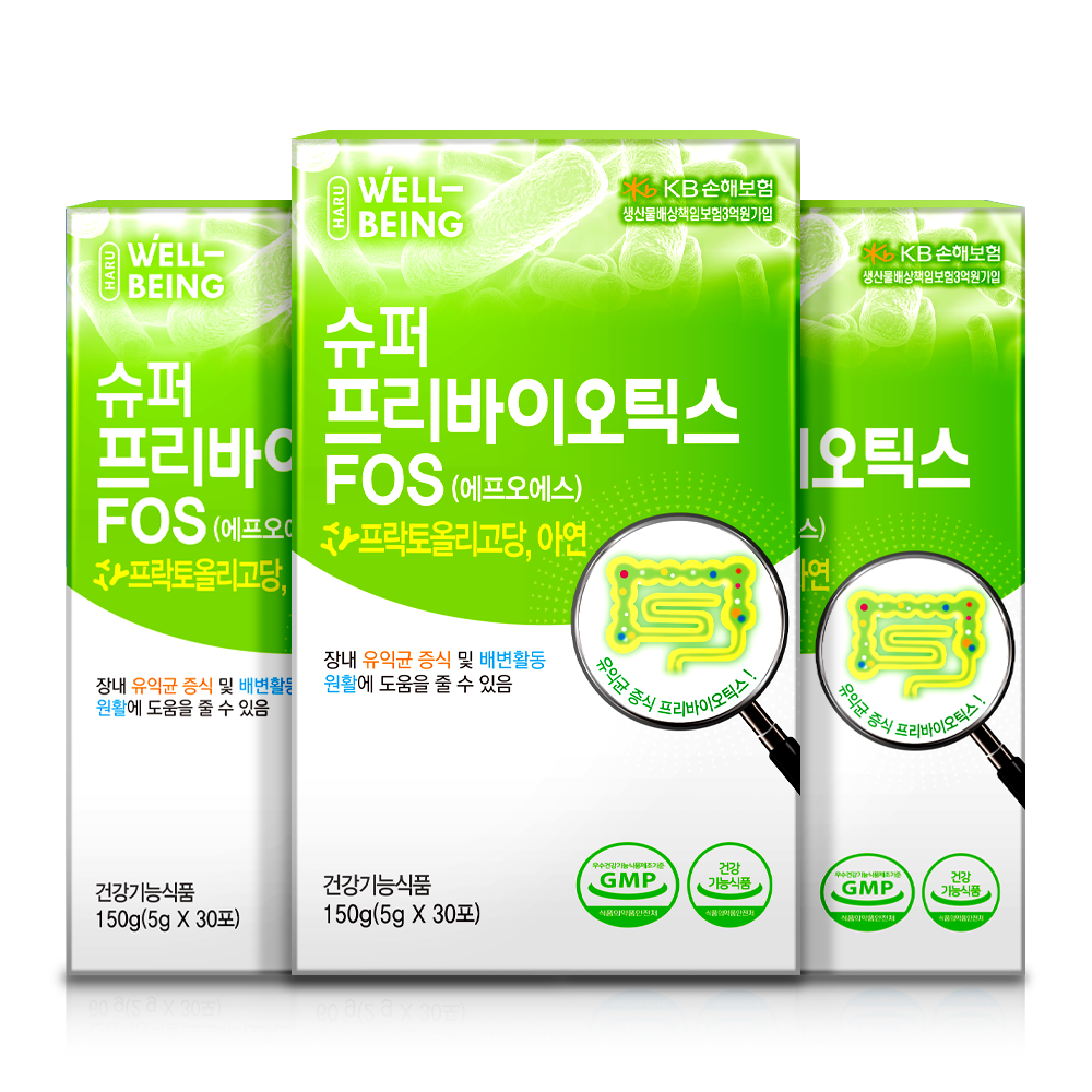 하루웰빙 슈퍼 프리바이오틱스 FOS 프락토올리고당 아연 5 g 30포, 2개 : 샵인터내셔널