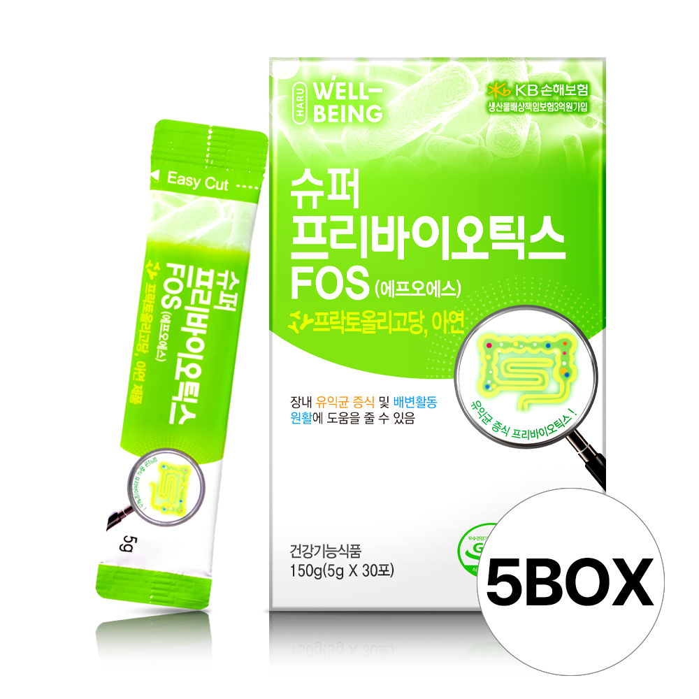 하루웰빙 슈퍼 프리바이오틱스 FOS 프락토올리고당 아연 5 g 30포, 4개 : 샵인터내셔널