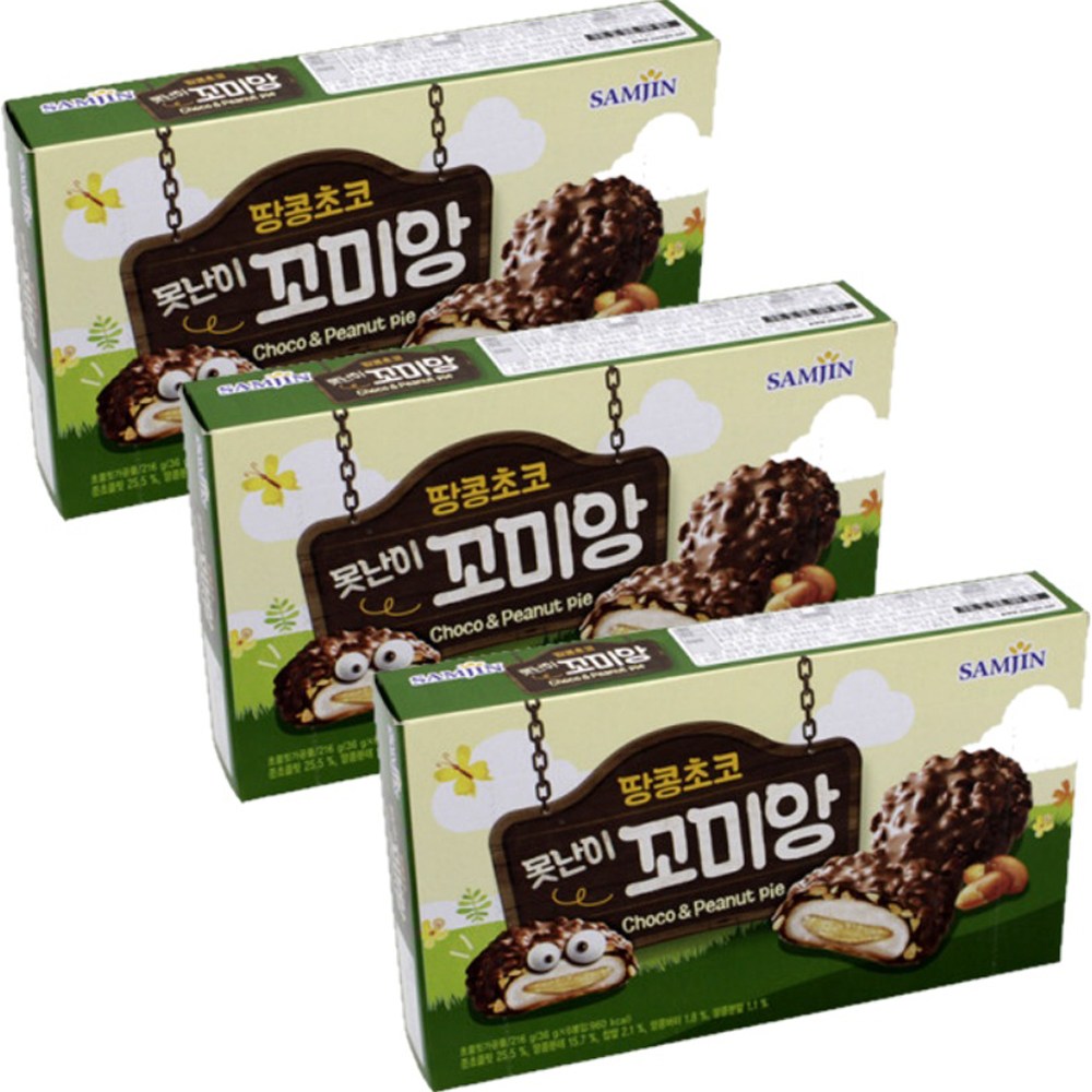 삼진식품 땅콩초코 못난이 꼬미앙 파이 6p 216g 3개 : 아웃스토리