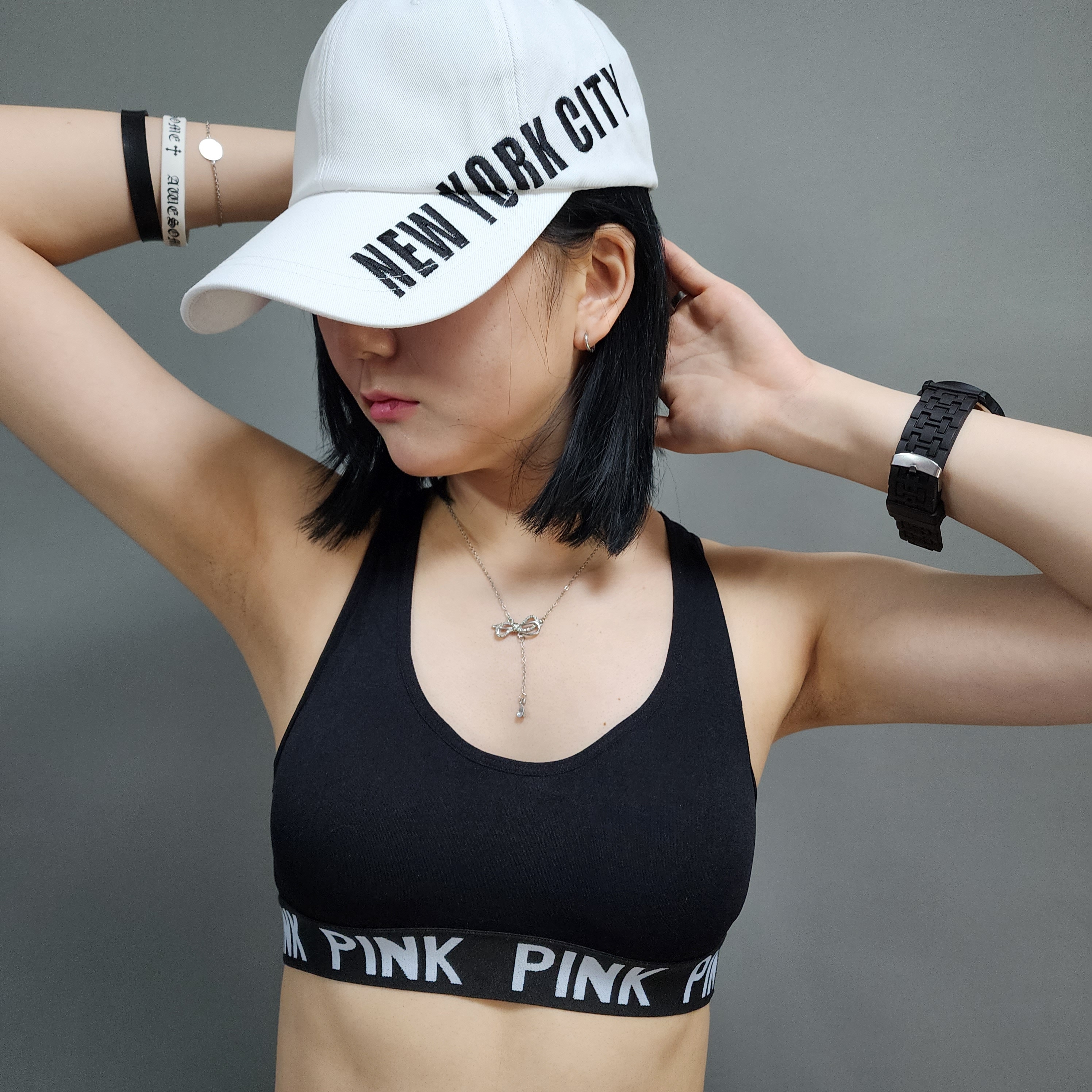 핑크 밴딩 탑 형광 스포츠 브라 에어로빅 줌바닷컴 방송댄스 단체복 스피닝 줌바 운동탑 : 디디댄스