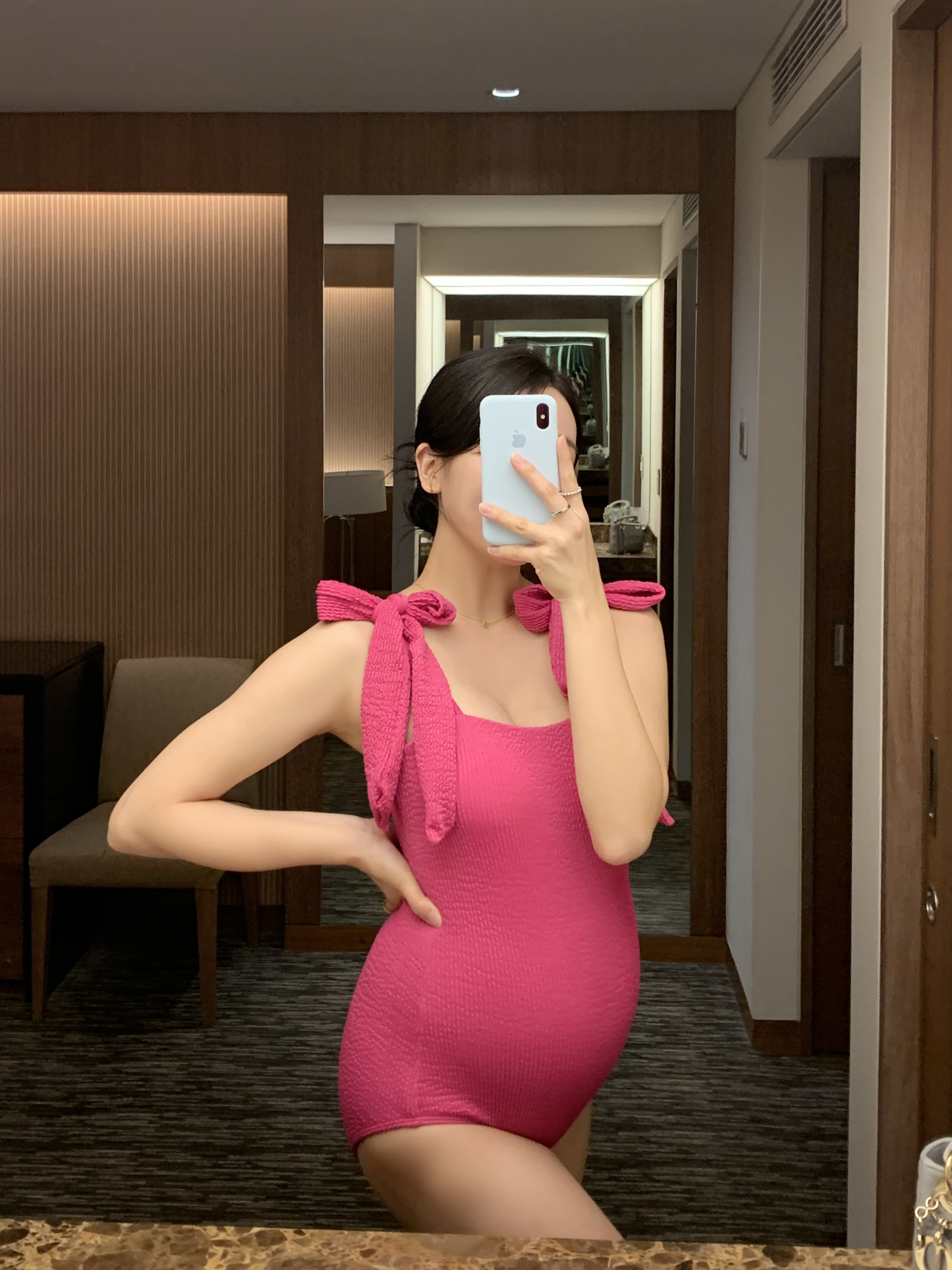캔디팝 어깨 리본 모노키니 임산부수영복 바캉스 태교여행 주수 만삭촬영 임부복 : 루시드라잇