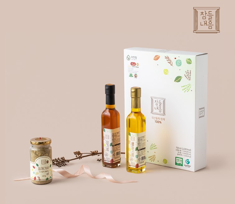 참들내음 4호 선물세트 [생들기름 250ml + 참기름 250ml + 들깨가루 120g]  자연팜 영농조합법인 100%국산 들깨 참깨 명절선물 : 참들내음