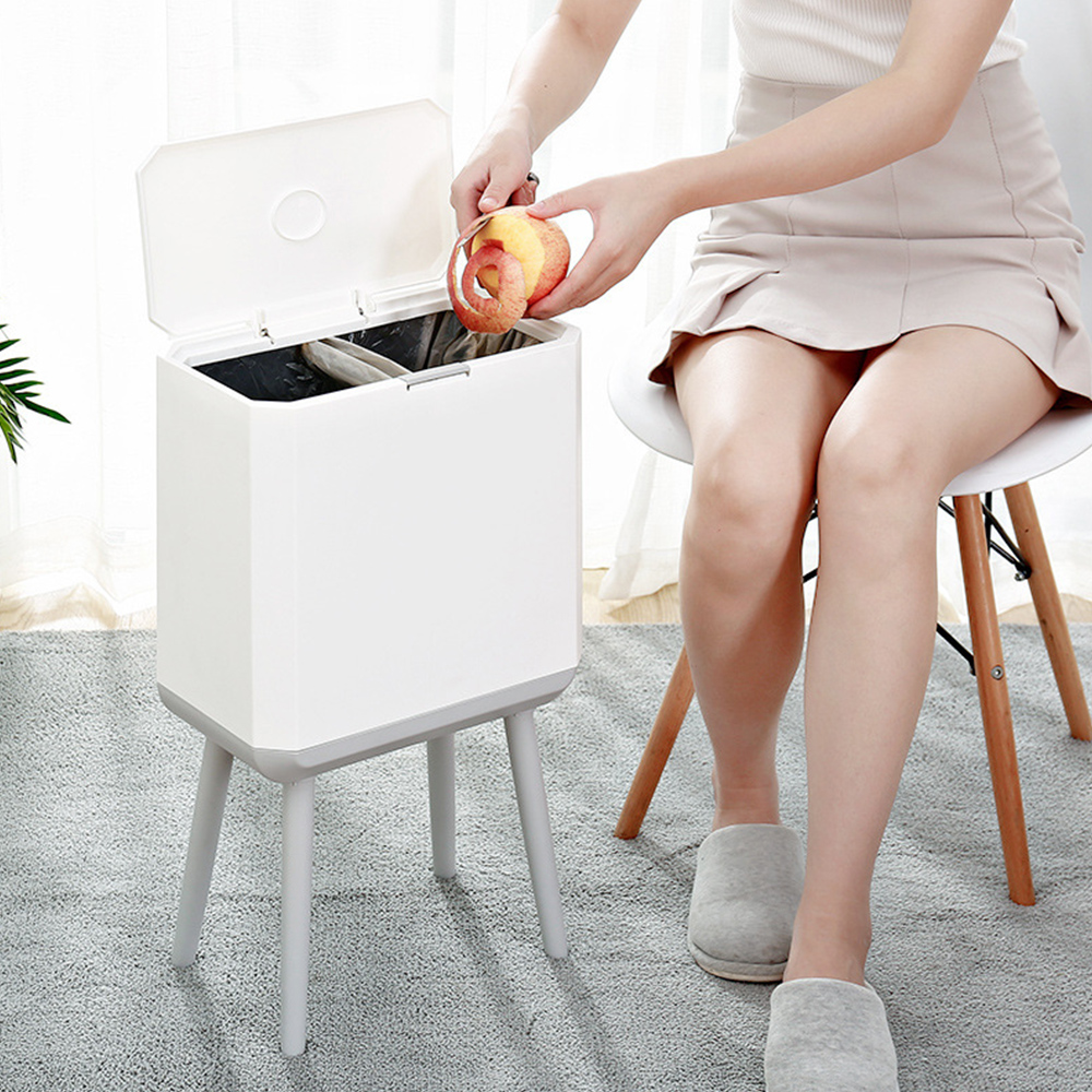 스탠딩 화이트 인테리어 휴지통 10L 20L 욕실 주방 원터치 냄새차단 쓰레기통 : 무타공마켓