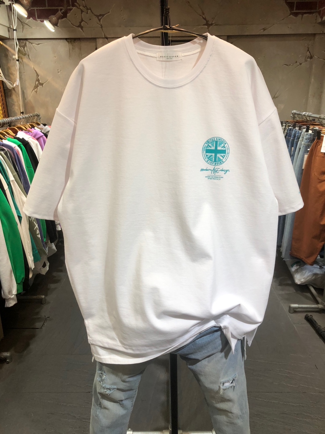[superior cotton] 16수 랜드마크 월드 오버핏 박스 반팔티 면100% : 고노미맨즈