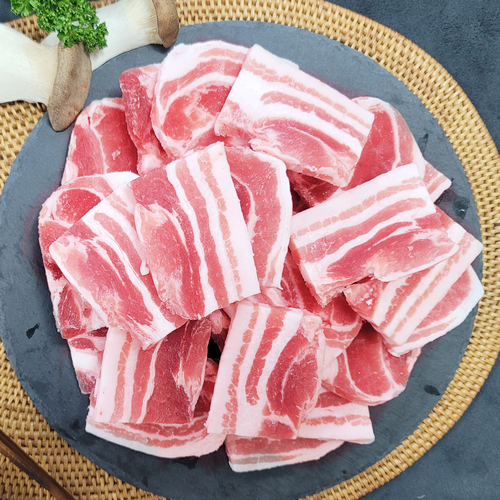 돼지고기 옛날삼겹살 대패삼겹살 삼겹살 구이용 1kg(500x2ea) 냉동 한성미트뱅크 : 한성미트뱅크