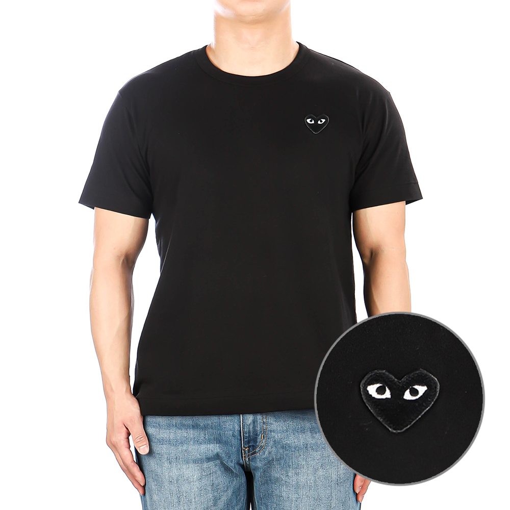 [꼼데가르송] 23SS (P1T064 BLACK) 남성 블랙하트 반팔 티셔츠 : 비아 쇼룸