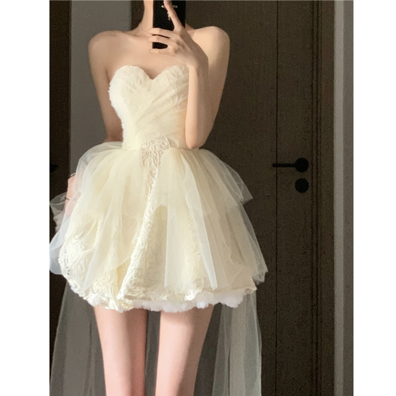 화이트 미니 드레스 쉬폰 레이스 셀프 웨딩 브라이덜 : 젠틀배송대행몰
