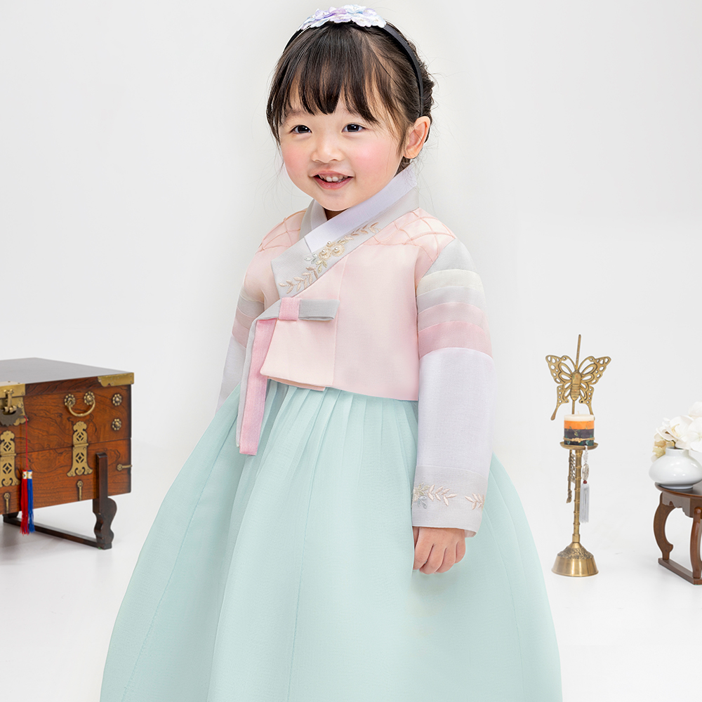 AW050 여핀턱끝동수 고급 아동 유아 어린이 돌 여아 금동이 한복 : 금동이 한복