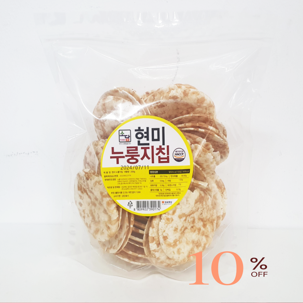 소담푸드 현미누룽지칩 과자 전통 곡물 간식 누룽지 뻥튀기 스낵 200g : 푸른씨푸드