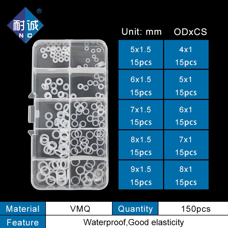 고무 실리콘 오링 O 링 패킹 바킹 개스킷 가스켓 두께 1/1.5/1.9/2.4/3.1mm 화이트 씰 씰링 VMQ 와셔 키트 세트 : 긱이스토어