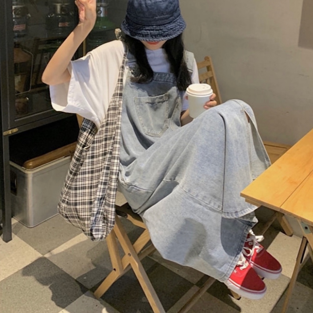 멜빵원피스 데님스커트 앞트임청치마 : 제이엔엘뷰