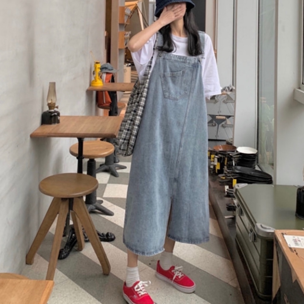 멜빵원피스 데님스커트 앞트임청치마 : 제이엔엘뷰