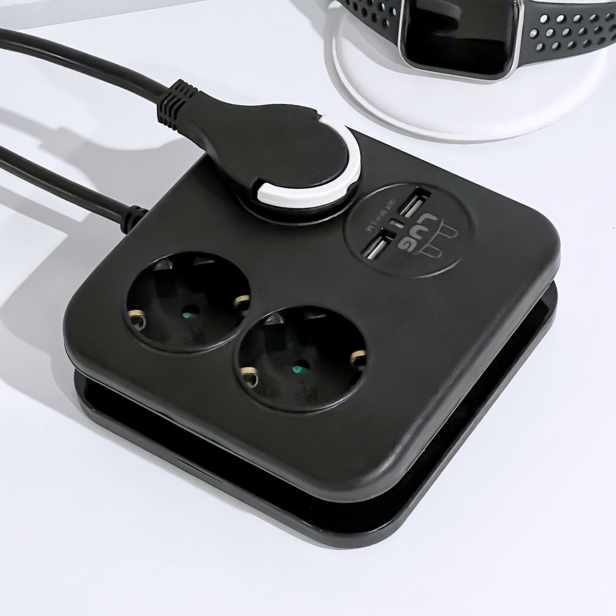 러그박스 납작 멀티탭 플러그 이지콕 디자인 USB 멀티 콘센트 슬림 사각 1.4m 블랙 : 파파몬