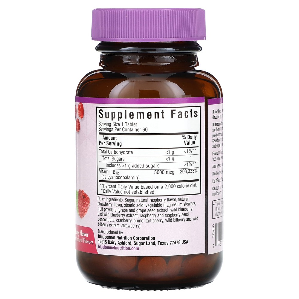블루보넷 비타민B 시아노코발라민 5000mcg 라즈베리맛 츄어블 60정 : 비엔씨유니버스