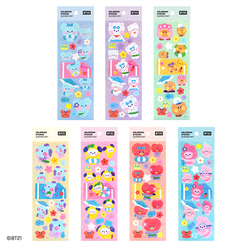 BT21 썸머스카이 홀로그램 다꾸 폴꾸 클리어 스티커 알제이 : 주식회사 쏠커머스