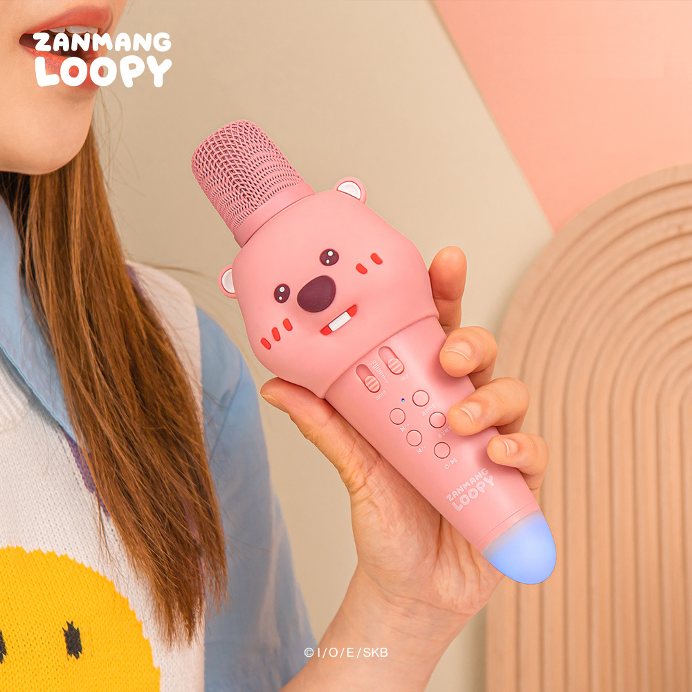잔망루피 마이크 블루투스 휴대용 노래방 캐릭터 마이크 스피커 무선 차량 굿즈 : 청춘잡화상