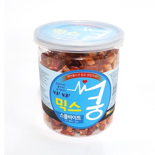 쿵간식 믹스쿵 맛있는 큐브 강아지간식 200g 소 연어 오리 혼합 : 올코