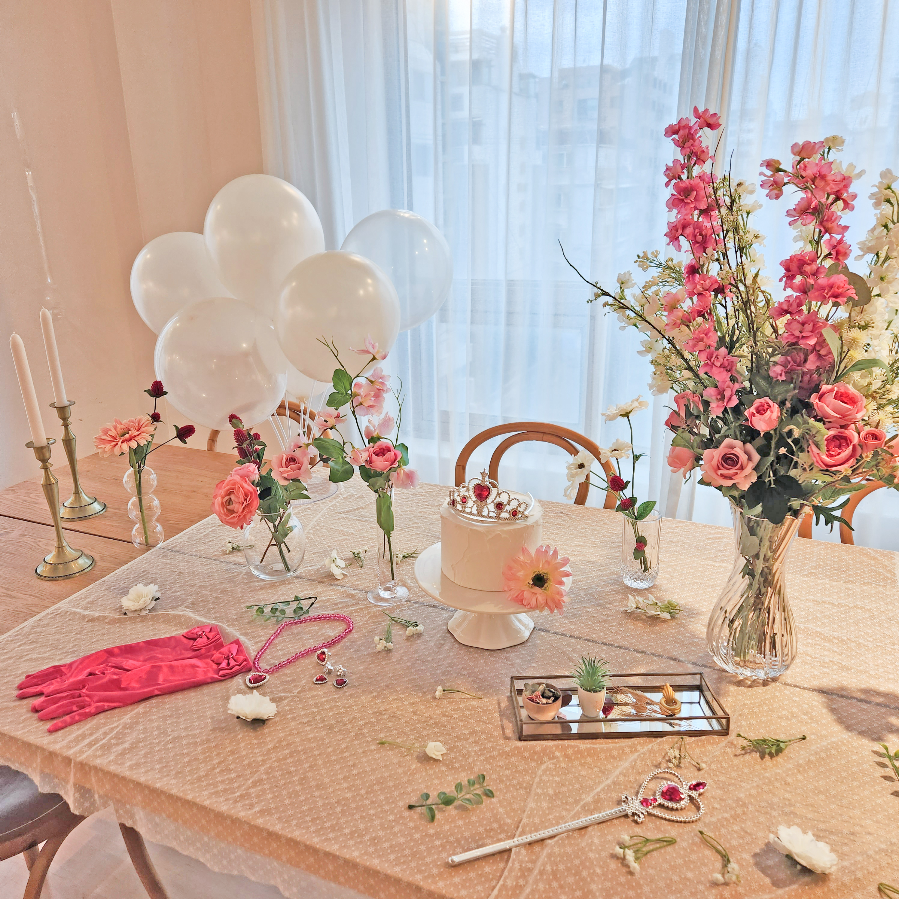 꽃 장식 브라이덜샤워 테이블 대여 핑크 생일파티 꾸미기 : PARTYLIKE