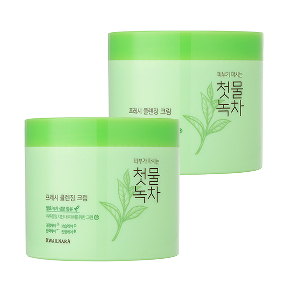 과일나라 첫물녹차 프레시 클렌징 크림 1+1 (300ml x 2개) 발효녹차추출물 대용량 저자극 모공 클렌징밤 : 코스메이트