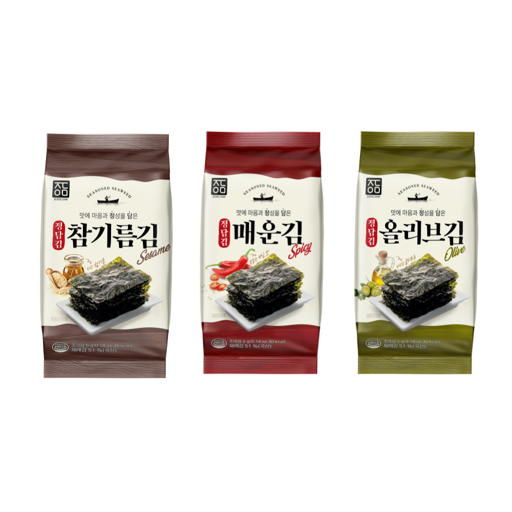 [정담김] 참기름 매운김 올리브김 재래 도시락김 12봉 : 에스시디디주식회사