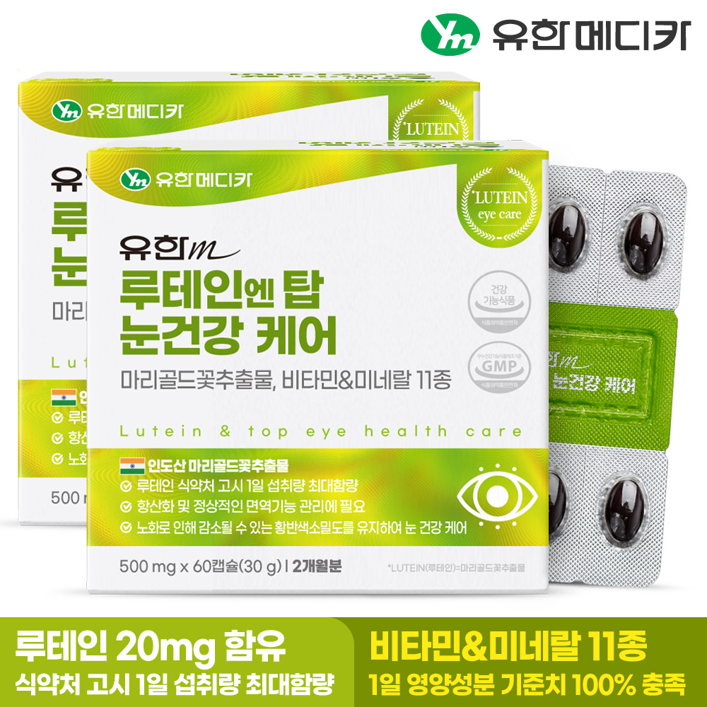 [4개월] 유한메디카 루테인 엔 탑 눈건강 케어 60캡슐, 2개 : 엔탑라이프