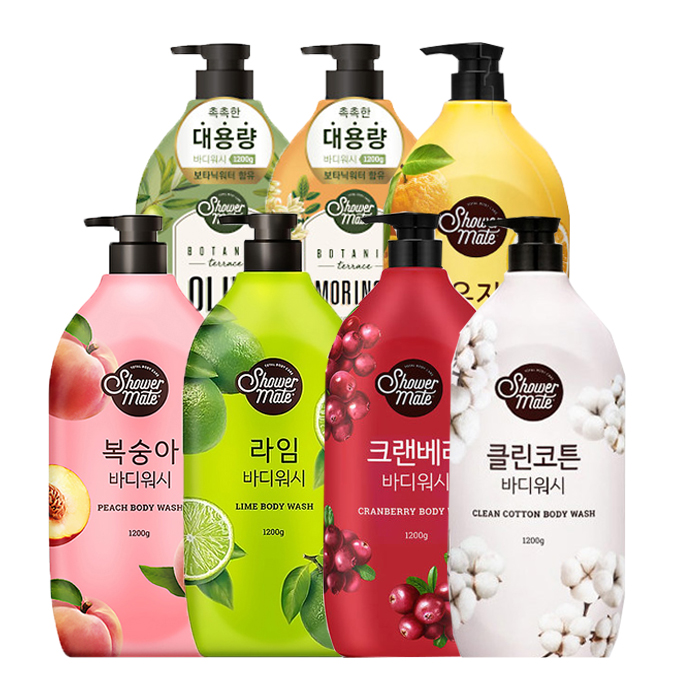 샤워메이트 바디워시 1.2L 1개+1개 모음전 라임 복숭아 보타닉 클린코튼 유자 크랜베리 : 에이아이앤에스