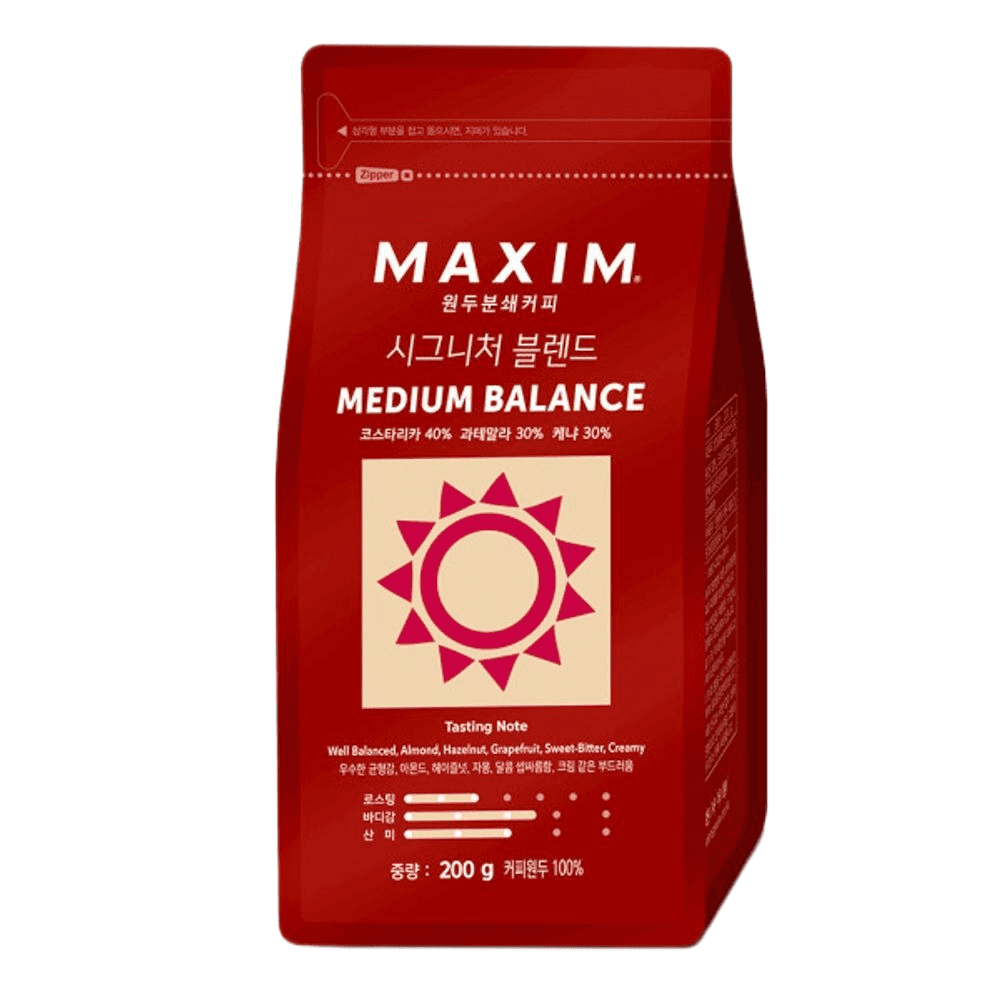 맥심 원두분쇄커피 미디엄밸런스 200g : 굿셀리스