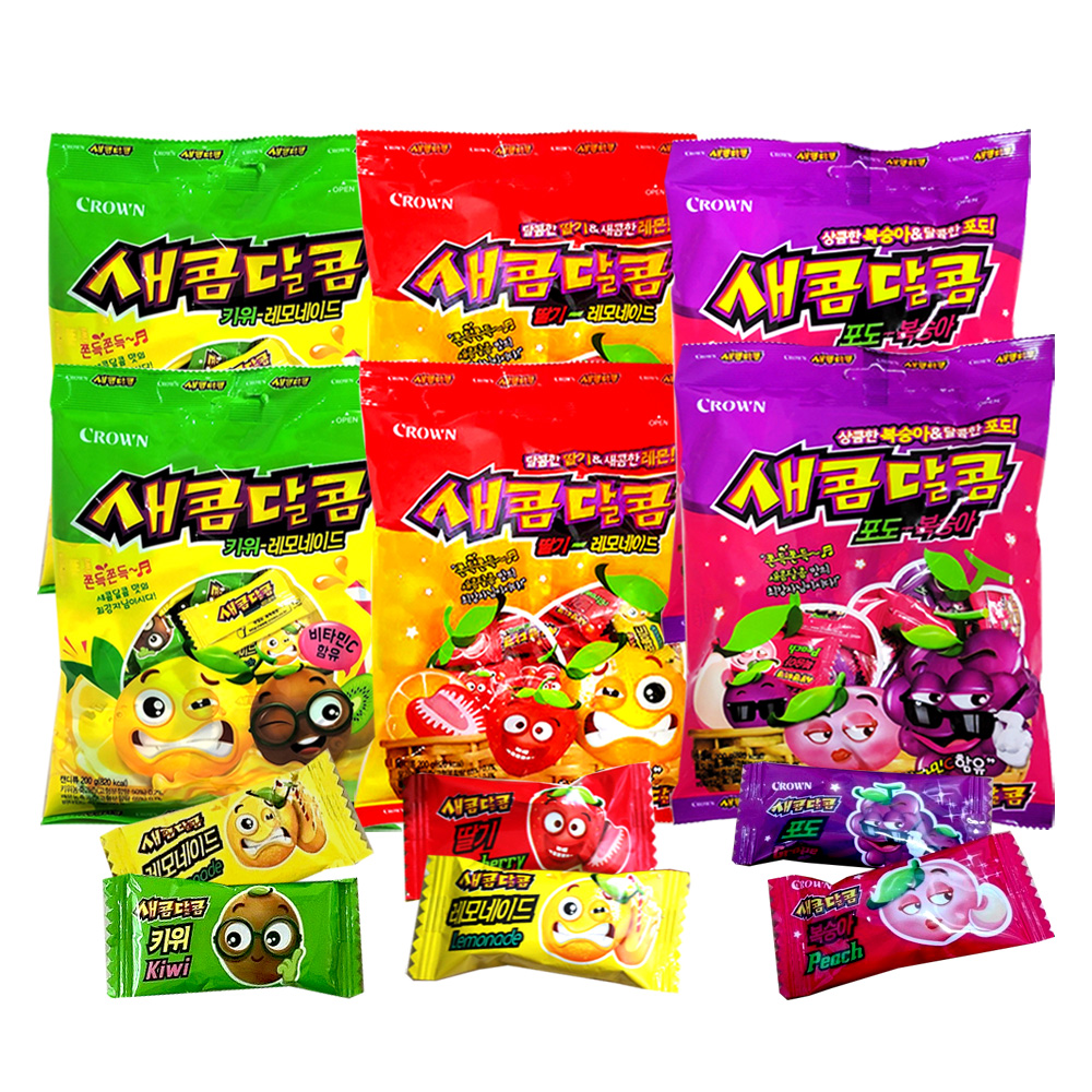 새콤달콤 3종 (200g X 6개)포도딸기키위 간식 선물 : 정스토어04
