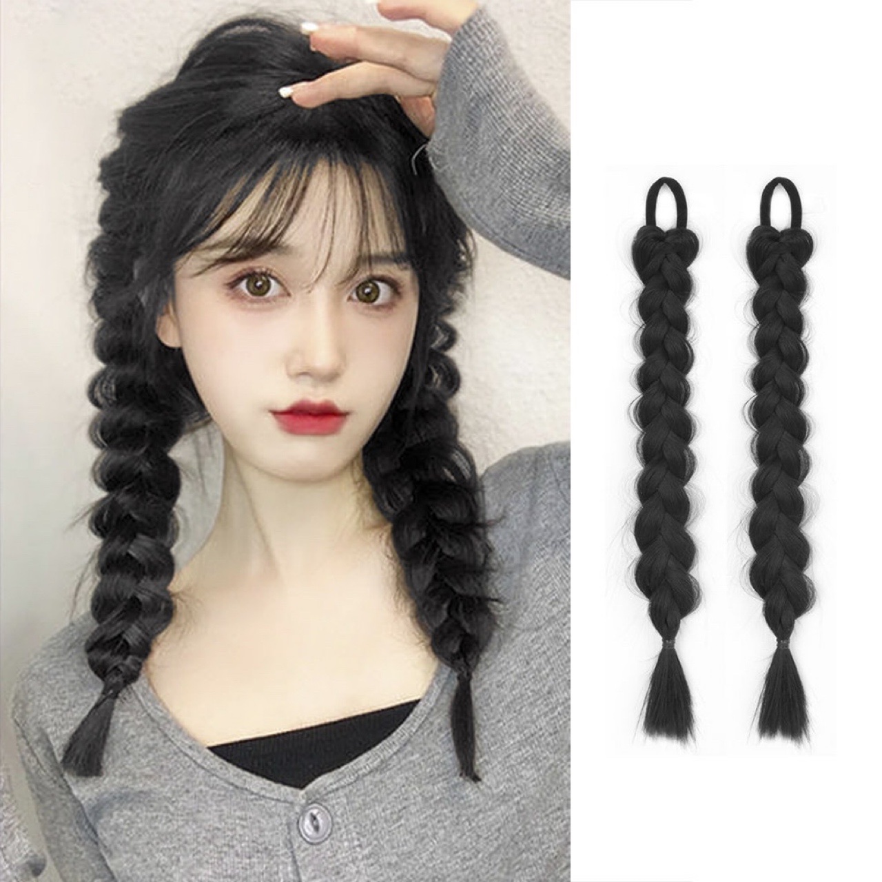 가발매니아 트윈 땋은 머리 가발 여자 가채 붙임 부분 헤어 피스 : 주빌리데이