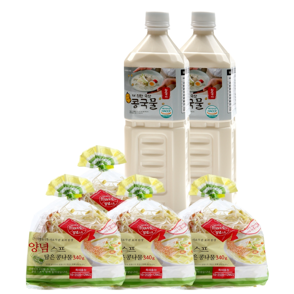 국산 진한 백태 콩물 콩국 콩국물 1리터 2병 + 양념담은스프콩나물 4봉 : 참살이식품