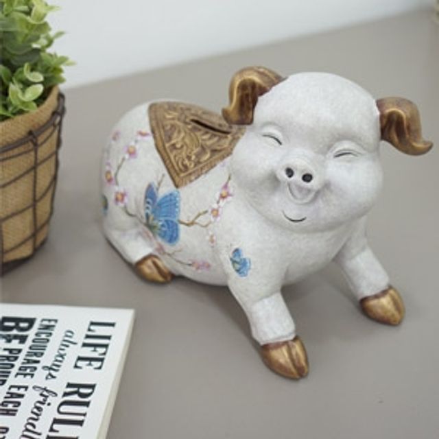 귀여운 나비 그려진 플라워 행복한 복돼지 저금통 : 새벽장사