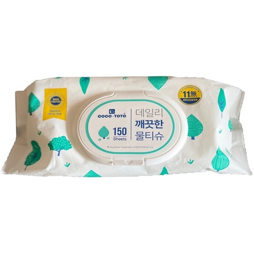 대한피앤에이치 물티슈 코코토토 데일리 깨끗한 캡형 150매 7단계정수 10팩 : 월드원