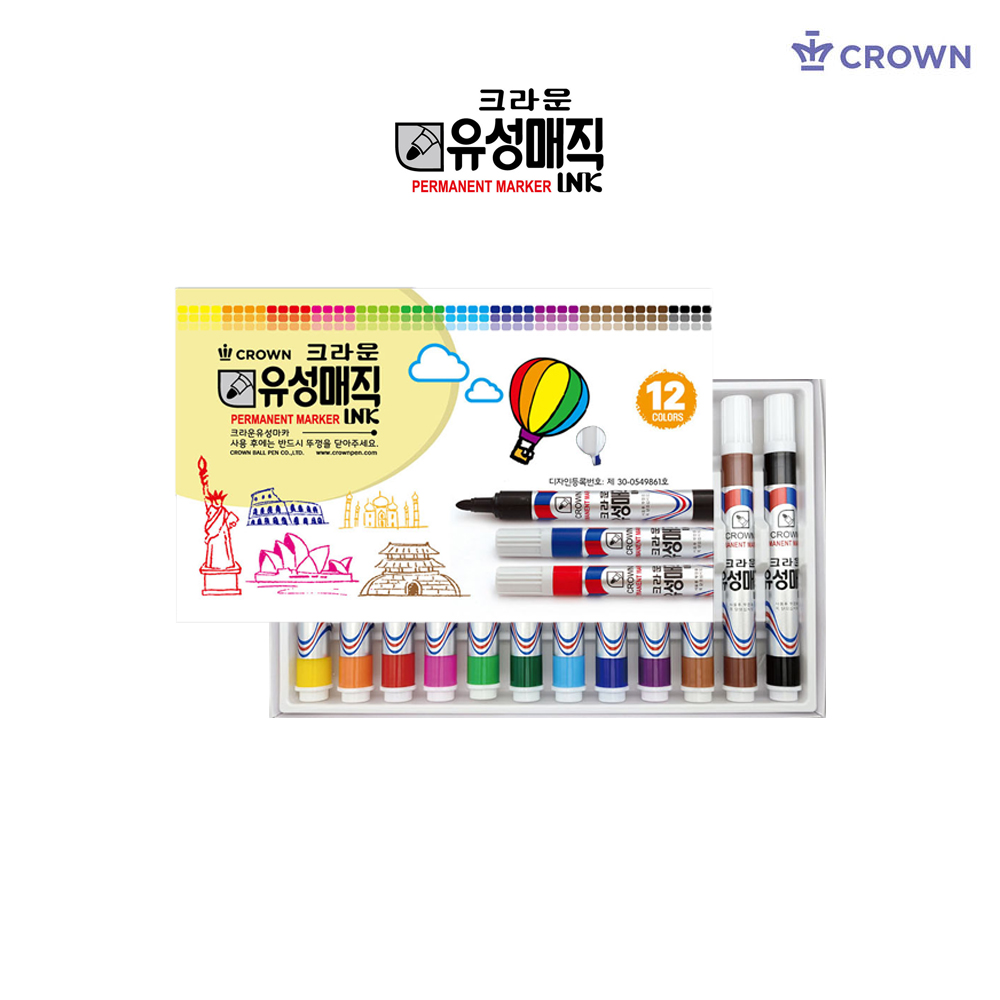 크라운 유성매직 12색세트 - 문구코너 Y : 문구코너 만석점