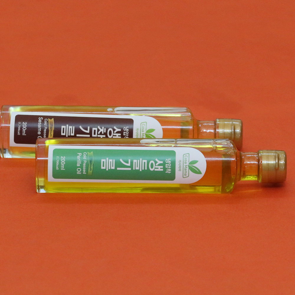 [까사마마 들기름 참기름] 국산 비정제 냉압착 생들기름 생참기름 200ml(2병 1세트) : 까사마마
