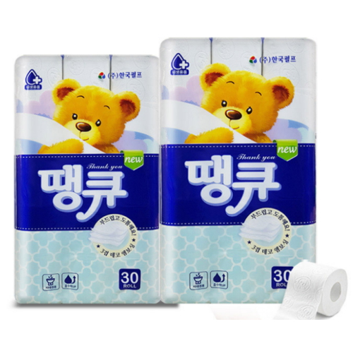 한국펄프 두루마리 화장지 NEW 땡큐 16m 30롤 3겹 천연펄프함유 2팩 : 가성비 가심비 mall