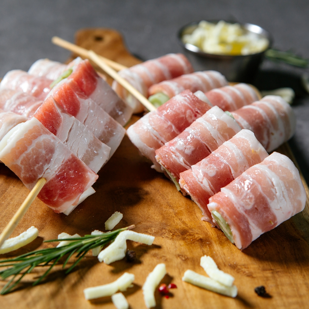 삼겹치즈떡말이꼬치 400g 5개 캠핑 홈파티 혼술 안주 음식 수제 : 혜피판다