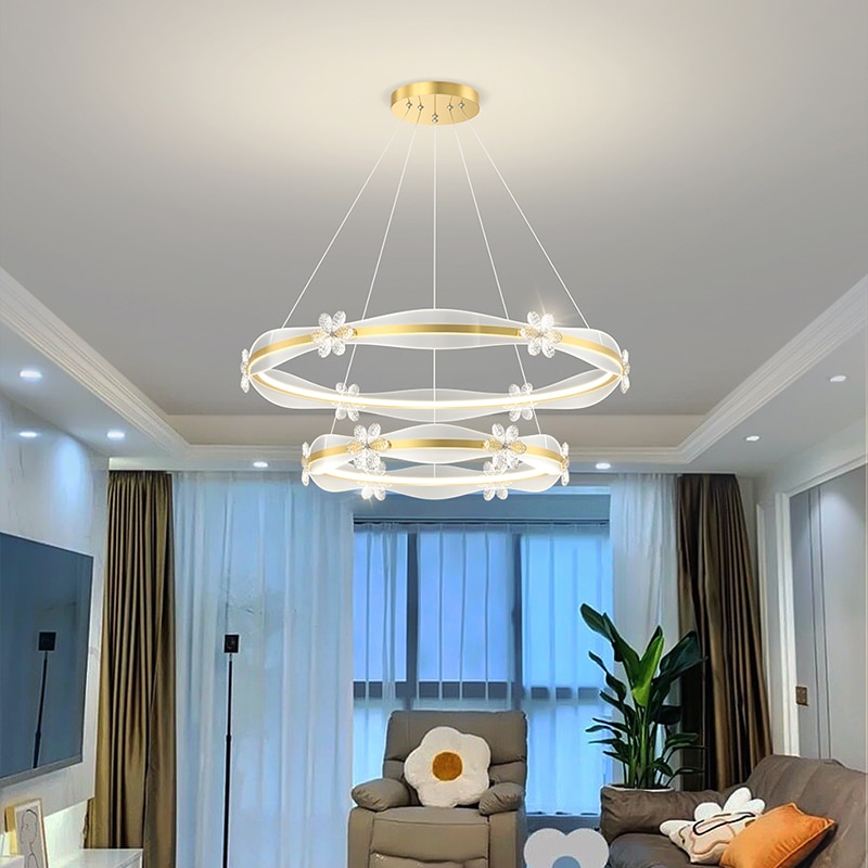 북유럽 골든 미니멀리스트 LED 천장 샹들리에 원형 거실 침실 식탁 펜던트 램프 홈 장식 실내 조명 : 이티몬