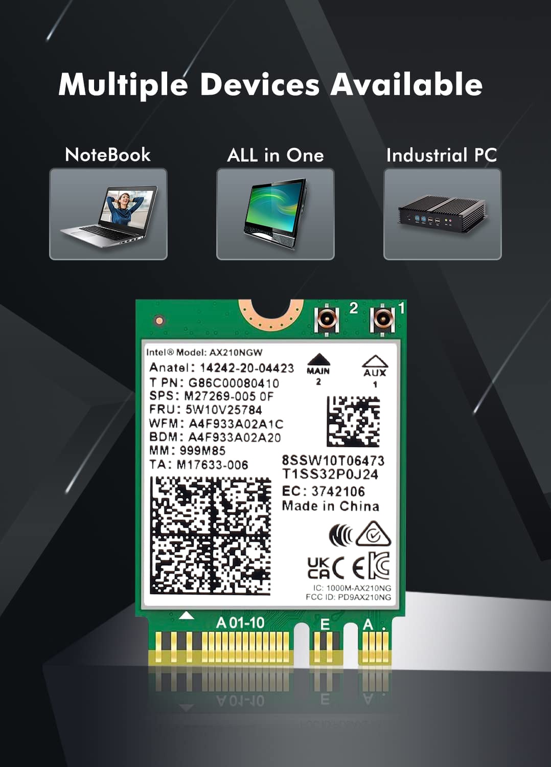 듀얼 밴드 인텔 AX210 블루투스 5.3 무선 AX210NGW 2.4Gbps 802.11AX 와이파이 6 AX200 8265NGW M.2 카드용 : 이티몬