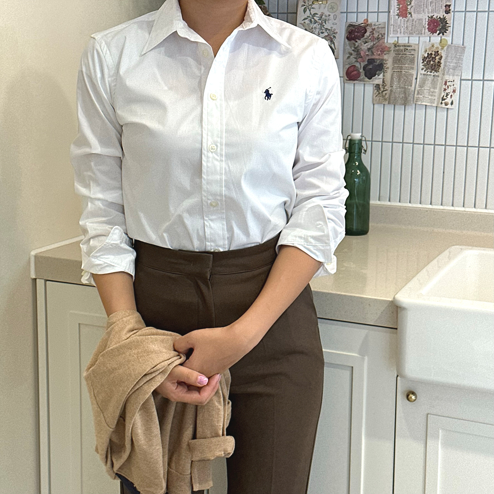 폴로 랄프로렌 여성 클래식핏 포플린 셔츠 (화이트/네이비) : 동부산아울렛명품관