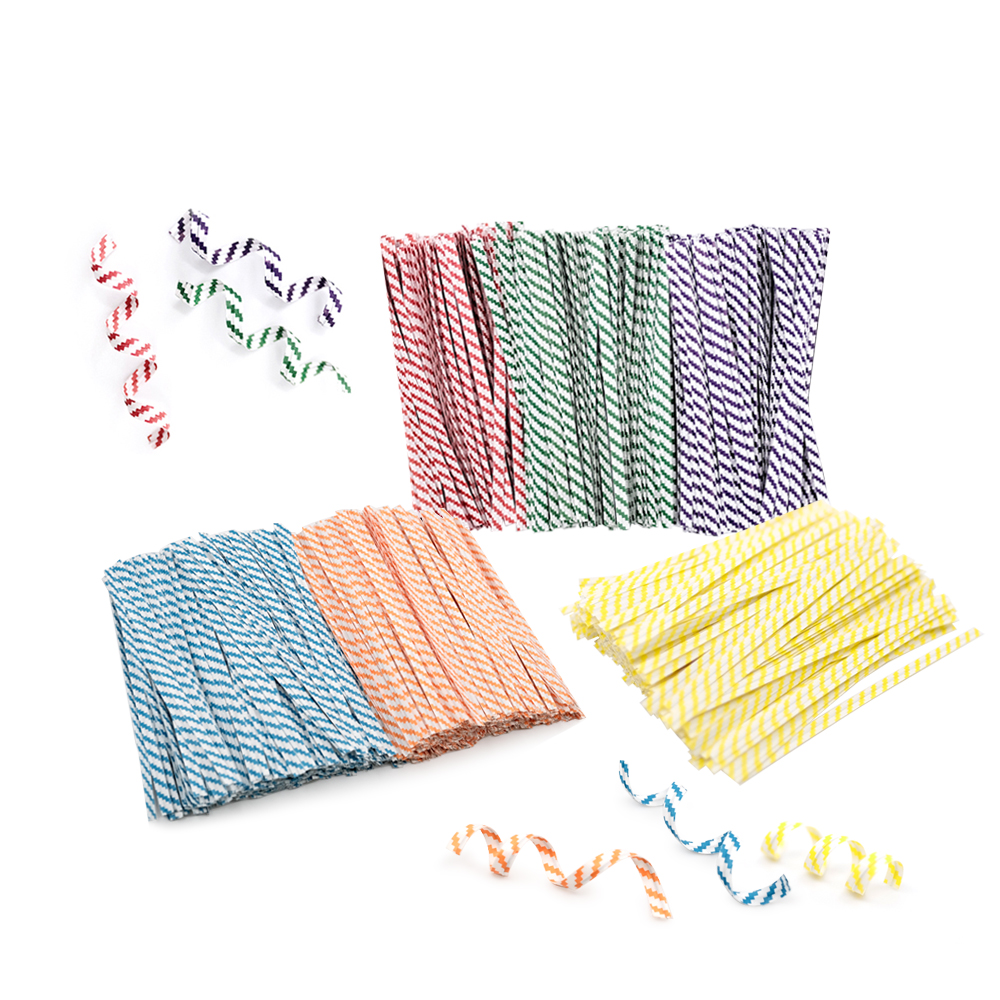 Kimspp 스트라이프 빵끈(10cm) 약1000개 봉지포장끈 무지칼라종이끈 페이퍼타이 크라프트 철심끈 : 서연유통
